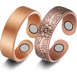 2PCS Copper Rings for Women Men,Adjustable Jewelry Gift with Ring Box