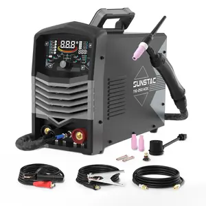 Sunstac TIG-250-ACDC 250A AC/DC Aluminum TIG Welder, 5-In-1 AC TIG/DC TIG/Pulse TIG/Spot TIG/Stick with Large Digital Display, 110V/220V Dual Voltages IGBT Inverter Welding Machine