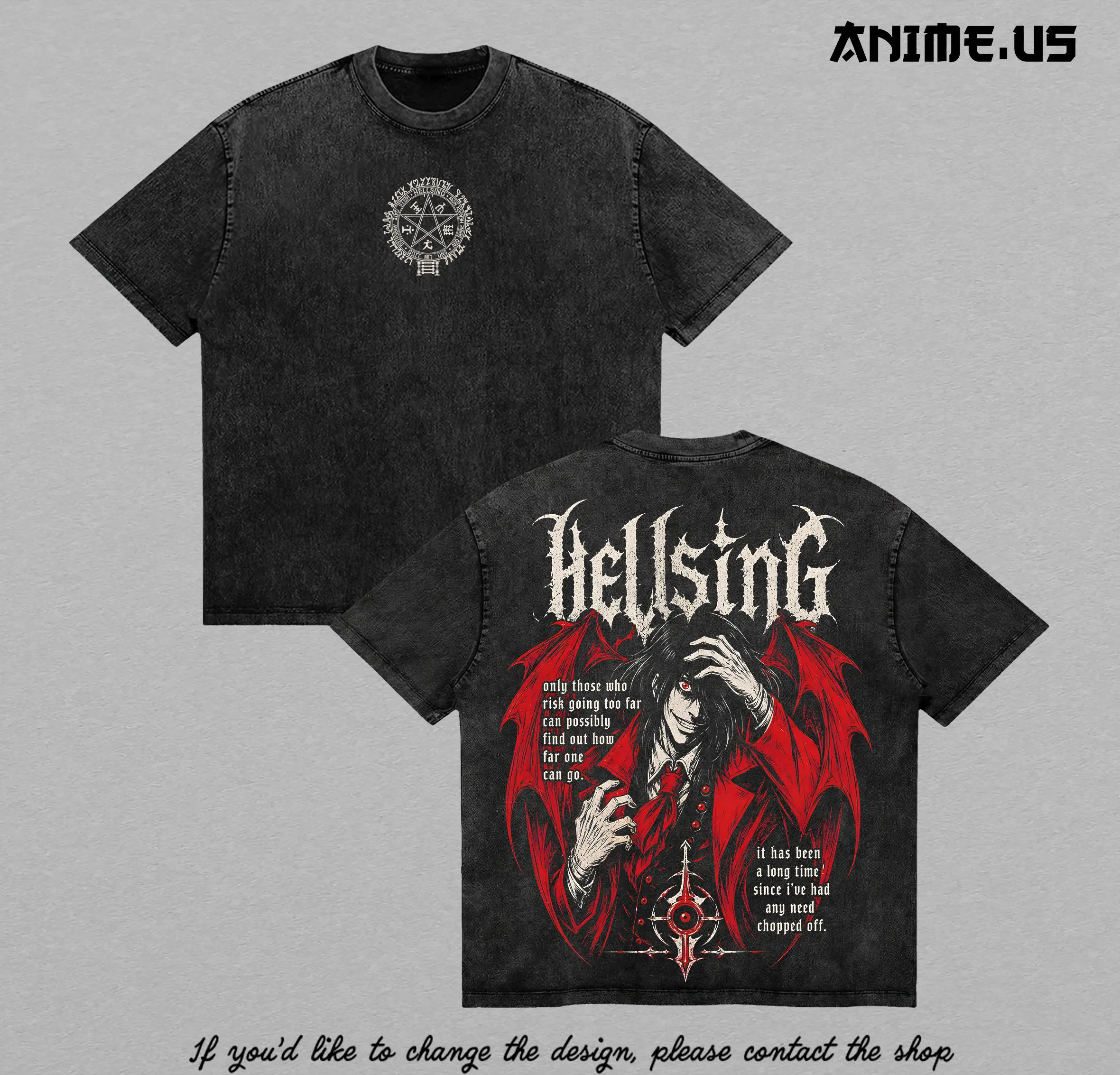 Alucard Hellsing Ultimate Vintage Washed T-Shirt, Vampire Hunter Anime Graphic Tee, Heavyweight Cotton Gothic Streetwear