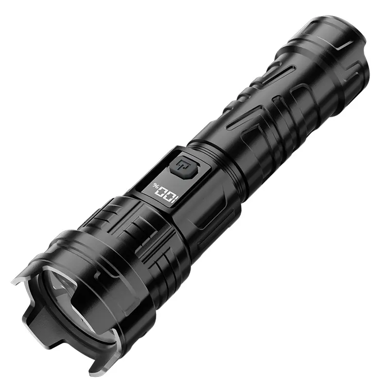 Unisex Compact Rechargeable Tactical LED Flashlight with USB-C Charge, High-Lumen Beam, Digital Display, Water-Resistant Aluminum Alloy Body, 3 Modes for Camping & Emergency Use