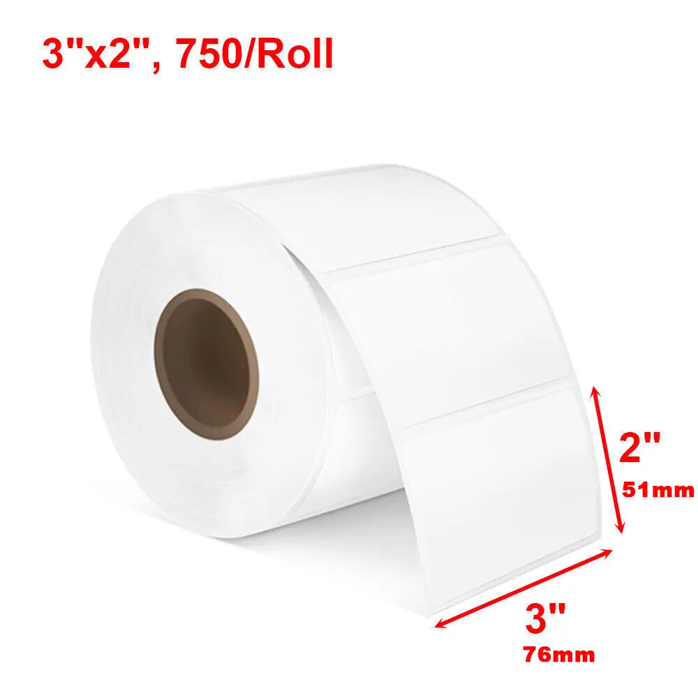 SJPACK 1-2 Rolls 3"x2" Direct Thermal Shipping FBA Labels Self Adhesive 750 Labels/Roll for Zebra & Rollo Printers