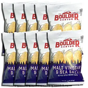 Boulder Canyon Crunchy Crispy Kettle-Style Potato Chips Snack Pack - Gluten-Free Snack, 1.5 Oz Malt Vinegar Flavor, 10 Bags (From Boulder)