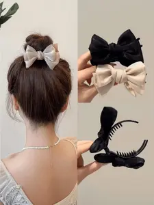 2Pcs Bow-Adorned Hair Claw Clip: Non-Slip Design, Suitable For Ponytails, Perfectly Matching Bun Hairstyles - An Ideal Choice For Women And Girls, Hair Clips, Hair Accessories, Claw Clips, Hair Clip Set