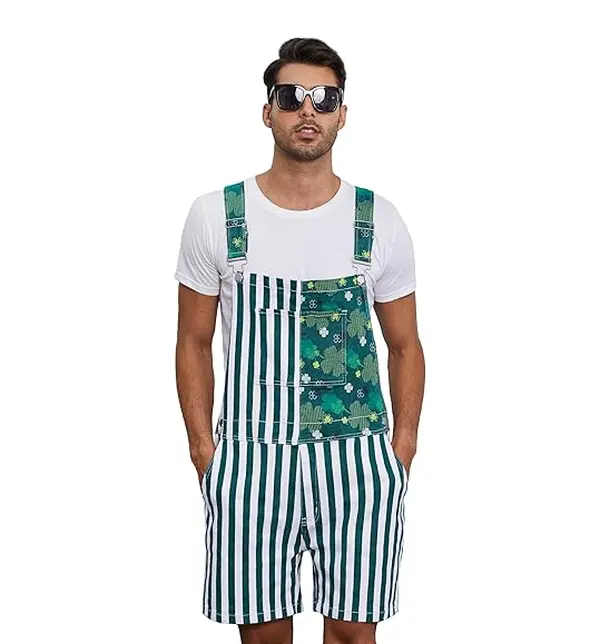 Yuanbang St Patrick's Day Overalls Shorts for Men and Women Irish Christmas Gifts Stretch Denim Coveralls Couples Outfits Festivals Menswear Womenswear Fashion Romper Casual Adjustable Straps Jumpsuits with Zip