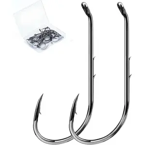 Baitholder Fishing Hooks 50Pcs Bait Holder Hooks Offset/Double Barbed/Long Shank/Down Eye  Soft Live Baits Saltwater
