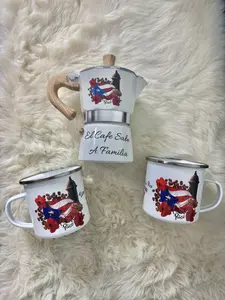 Set Personalizado Puerto Rico – 2 Tazas Enamel + Greca de Café ️ Coffee Pot Tea Mug