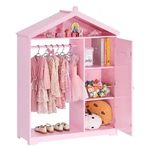 【FathersDayGift】VEVOR Kids Dress Up Storage, with Mirror, Dress Up Closet, Kids Armoire Wardrobe Closet for Little Girls, Toddler Costume Organizer, Pretend Princess Storage Dresser, for Bedroom, Girls Room, Pink