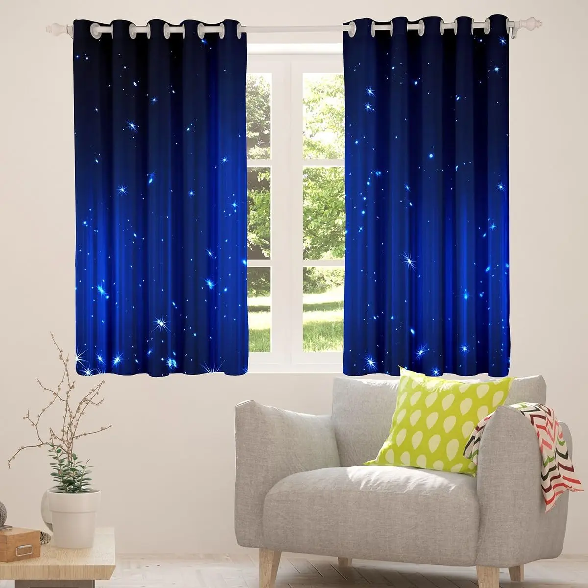 Royal Blue and Black Blackout Curtains Ombre Glitter Curtains for Bedroom Living Room Decor,Abstract Striped Window Treatments Drapes 2 Panels