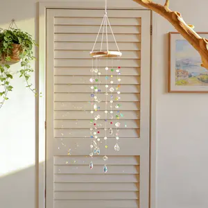 Crystal Sun Catcher Handmade Rainbow Maker with Natural Wood & Artificial Crystals for Indoor Outdoor Decor Window Bedroom Courtyard Garden Bless Gift