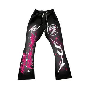 Y2k Graphic Letter Print Stacked Sweatpants Drawstring Bell Bottom Flare Pants with Pockets Y2k Graphic Letter Print Stacked Sweatpants Drawstring Bell Bottom Flare Pants with Pockets