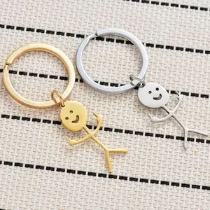 Funny Doodle Stick Figure Keychain, Cute Smiley Face Stainless Steel Charm, Minimalist Cartoon Bag Accessory for Kids & Adults
