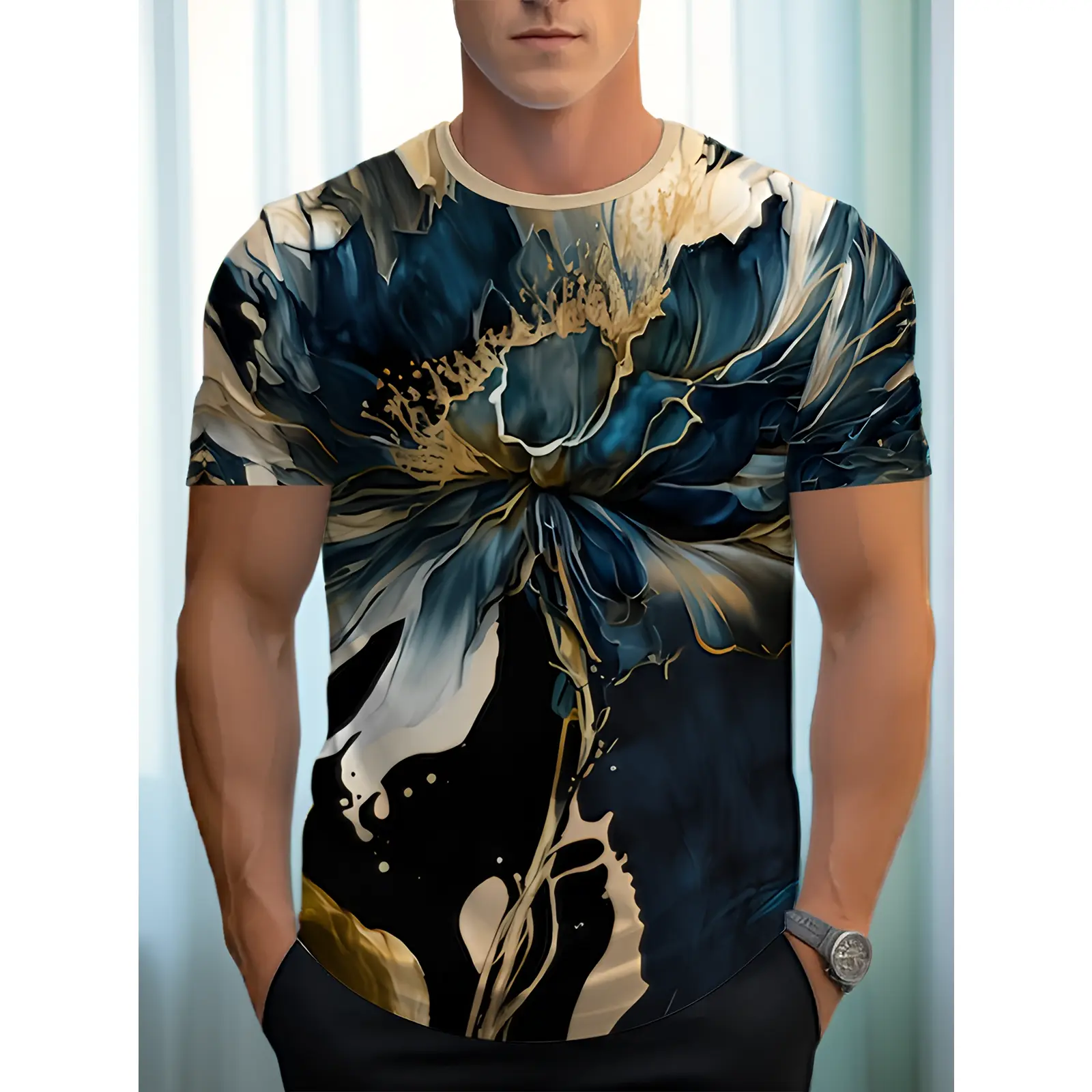 Abstract Men'S 3D Printed T-Shirt, Lively Round Neck And Short Sleeves, Suitable for Summer Outings, Casual Wear, Artistic Graphic T-Shirt, Holiday Gift