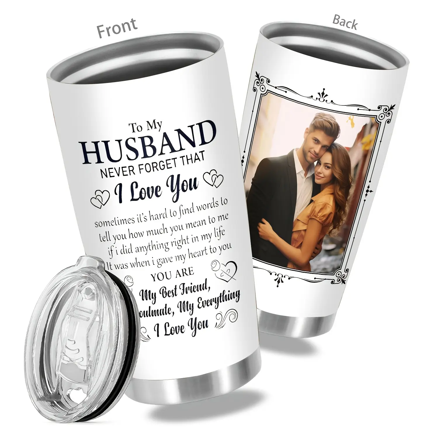 20oz Portable Customized Stainless Steel Flask - Personalized Insulated Travel Mug with Photo Print, Lid, Reusable BPA-Free, Hand Washable, Ideal Gift for Husband (Kitchenware, Drinkware, Water Bottles)