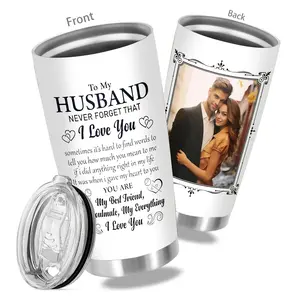 1pc Personalized Stainless Steel Travel Mug 20oz Custom Engraved Insulated Tumbler with Photo Reusable BPA-Free Hand Wash Ideal Gift for Husband Friends Birthdays Holidays water bottle for women cappuccino mug