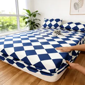 Classic Blue Diamond Geometric Bedding Set, 3 Piece Includes Sheet + Pillowcases, Non-Slip, Easy to Remove, Durable, Modern Bedroom Decor