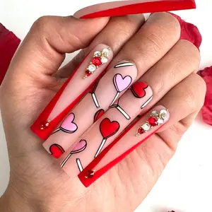 Aura Nails - Heart Lollipop Press On Nails  Valentines Day False Nails