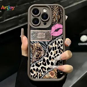 Y2K Spliced Glitter Leopard Tiger Print Brown Frame Silicone Case,For Galaxy S25, S24, S23, S22, S21 PLUS, FE And Ultra,A33 Compatible With For Iphone17 Pro Max, 16, 15, 14 And 13. It Makes A Perfect Gift For Birthdays, Holidays