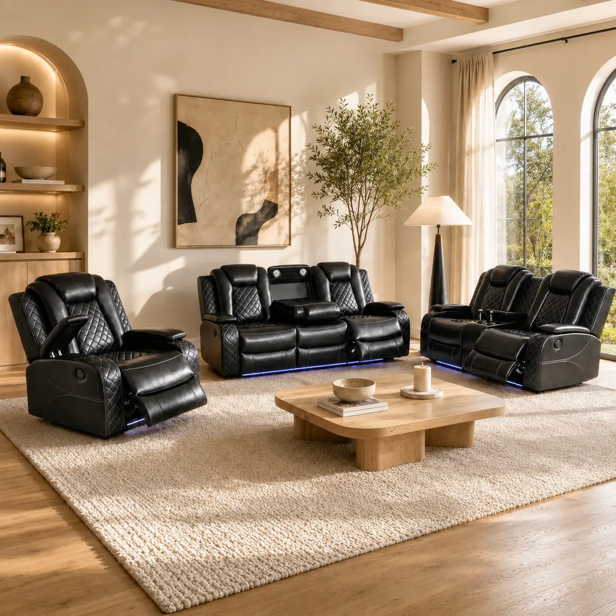 Electric Recliner for Living Room, Home Office, Home Entertainment Sofa, Home Theater Sofa  Headrest and Hidden  Charging black Leather Adult Leather Electric Recliner Sofa with LED & Charging Breathing LED Reclining Leather Sofa Set Luxury upto 70 off