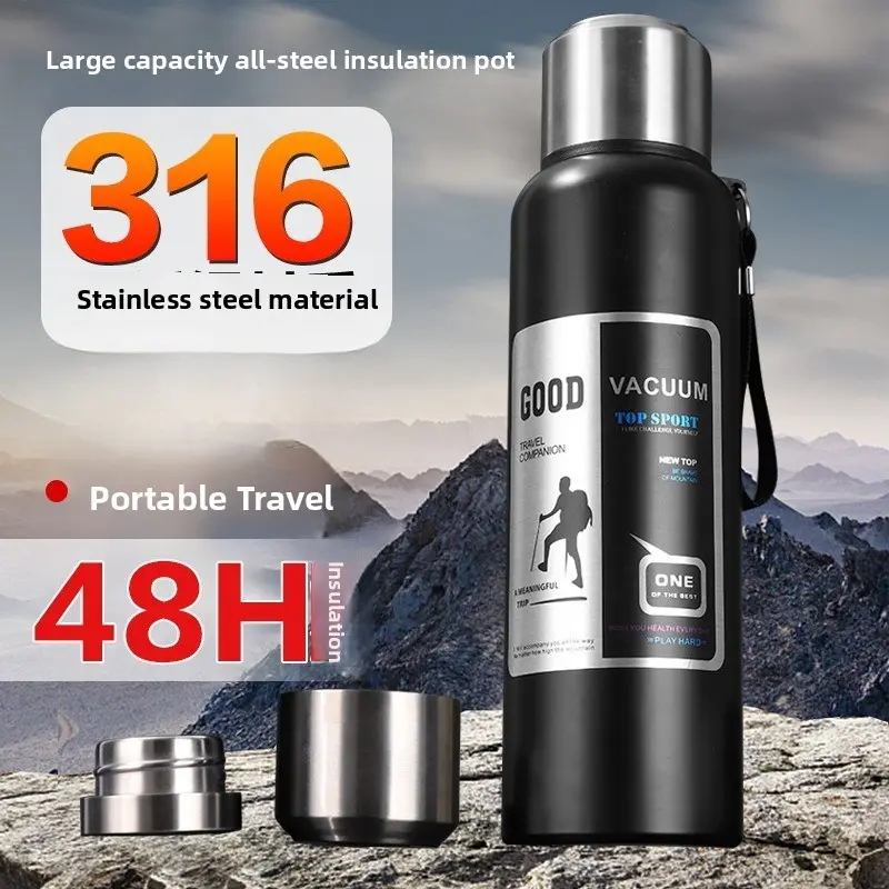 Insulated Water Bottle for Men, Large Capacity 316 Stainless Steel Flask for Travel with Tea Infuser Filter and Antibacterial Cup Lid, Water Bottles, Silicone, Tumbler, Flasks, Portable, Modern, 500-1,000 Ml, Adults