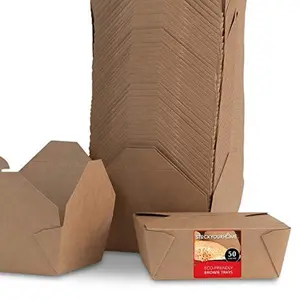Take Out Food Containers Microwaveable Kraft Brown Take Out Boxes 45 oz (50 Pack) Leak and Grease Resistant Food Containers - Recyclable Lunch Box - To Go Containers for Restaurant, Catering and Party