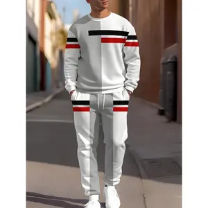 Cozy Men's Casual Outfit Set - Soft Long Sleeve Crew Neck Sweatshirt & Comfortable Joggers with Stylish Print Design, Machine Washable, Easy Care