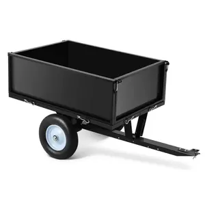 Garvee 500 LBS Load Capacity ATV Trailer Dump Cart with 11.4 Cubic Feet Heavy-Duty Steel Bed, Removable Sides, and Tow-Behind Design for Lawn Tractor and Mower Utility Tasks, Black