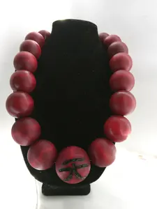 Engraved RED 40mm Akuma style Monk wood necklaces. Natural Blood Wood different lengths available!