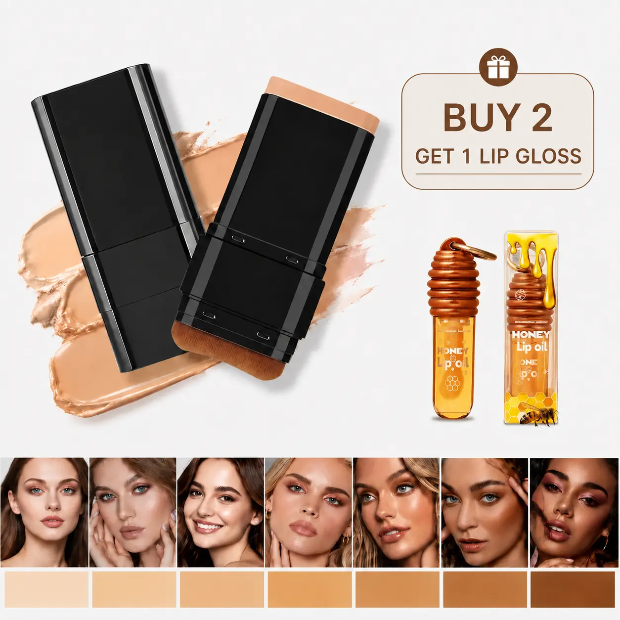 Luminous Dual-Ended Concealer Foundation Stick with Built-in Brushes  24H Long-Lasting Waterproof Sweatproof One-Swipe Even Flawless Base Clear Radiant Skin Foundation Stick