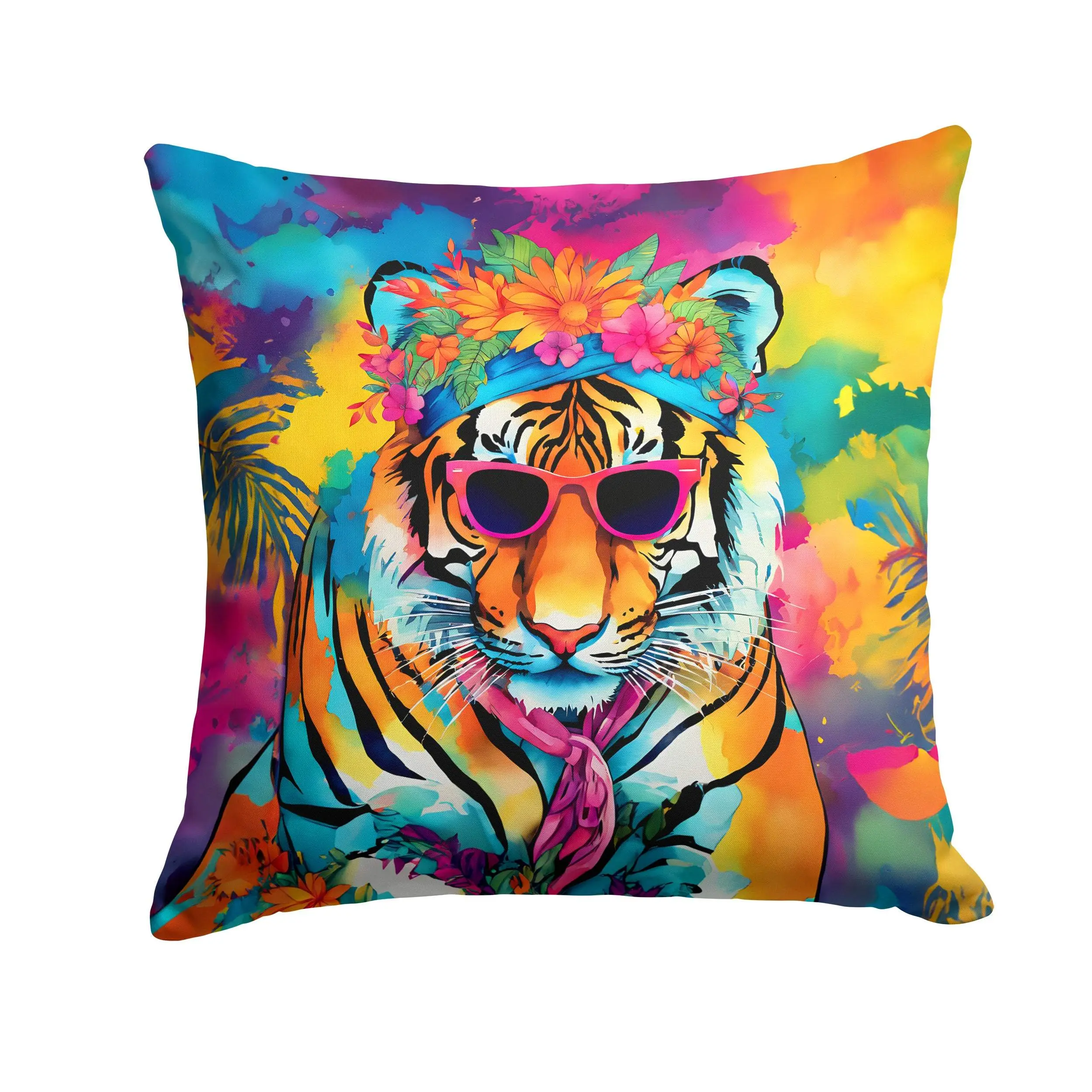 Hippie Animal Bengal Tiger Throw Pillow, Vivid Animals Design, Durable Cushion for Indoor Couch & Outdoor Seating, Waterproof