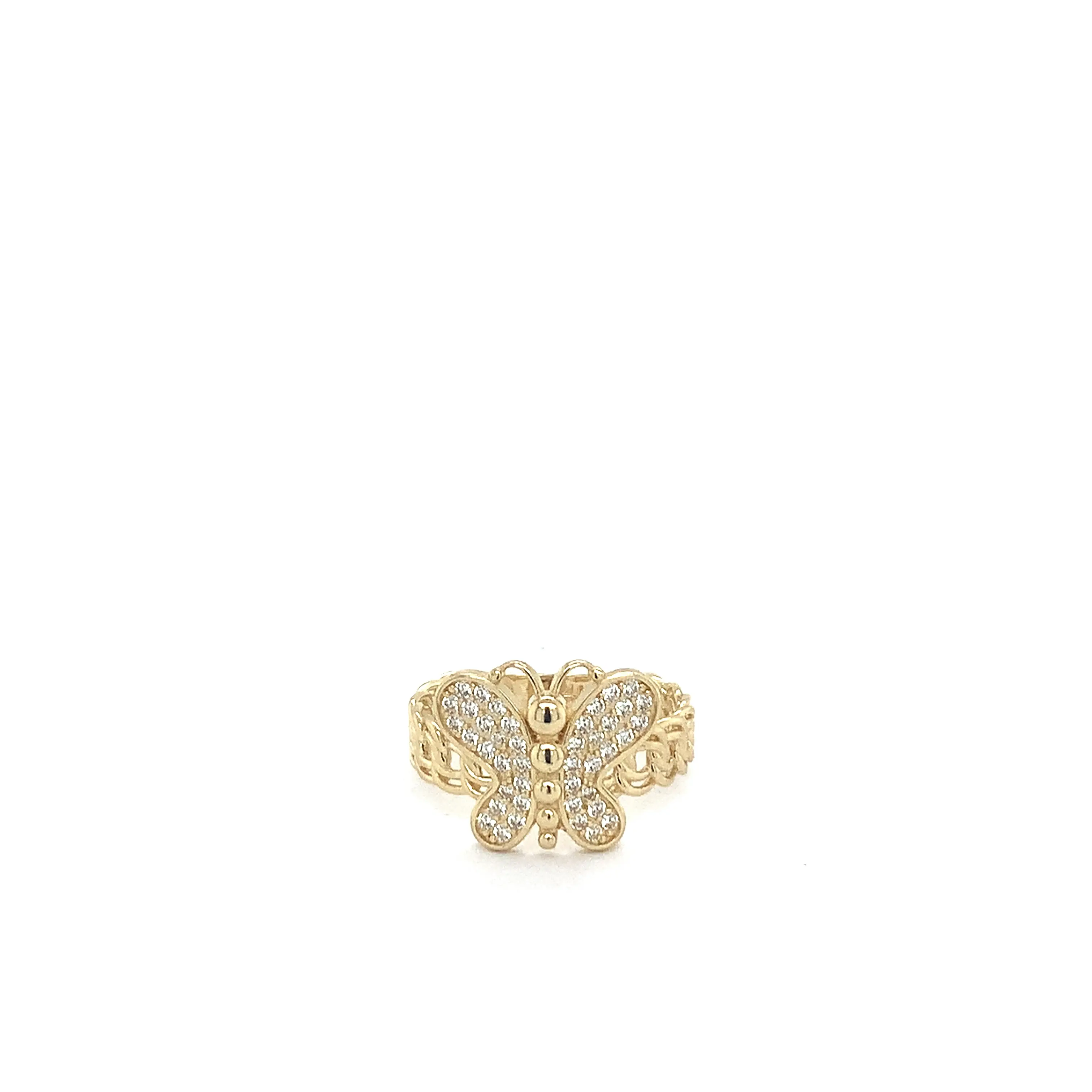 14K Solid Gold Pavé Butterfly Ring