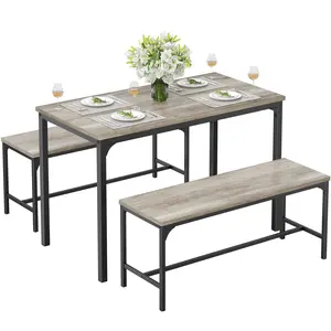 Dining Table Set for 4 with Bench, Kitchen Table with Scratch-Resistant Hardwood Top, Space-Saving 4-Person Set for Dining Room Kitchen Apartment Corner