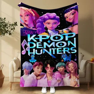 Stylish Dreamlike K-Pop Hunter Flannel Blanket, for Bedroom Living Room Decor, Perfect Gift for Fans & Trendy Home Accessories multipurpose queen otaku comfortable princess Kpop Demon Plush daughter Chrome Cross Heart grounding  r34 Snorlax Cartoon bath