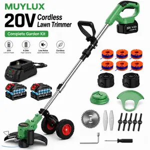20V Cordless Lawn Trimmer Garden Tool Kit, Electric Grass Cutter Weed Wacker with 4.0Ah Lithium Battery, Charger, Wheels, Blades, Lightweight Low Noise Yard Edger for Lawn Care, Garden Trimming, Weed Cutting  shoulder strap adjustable height