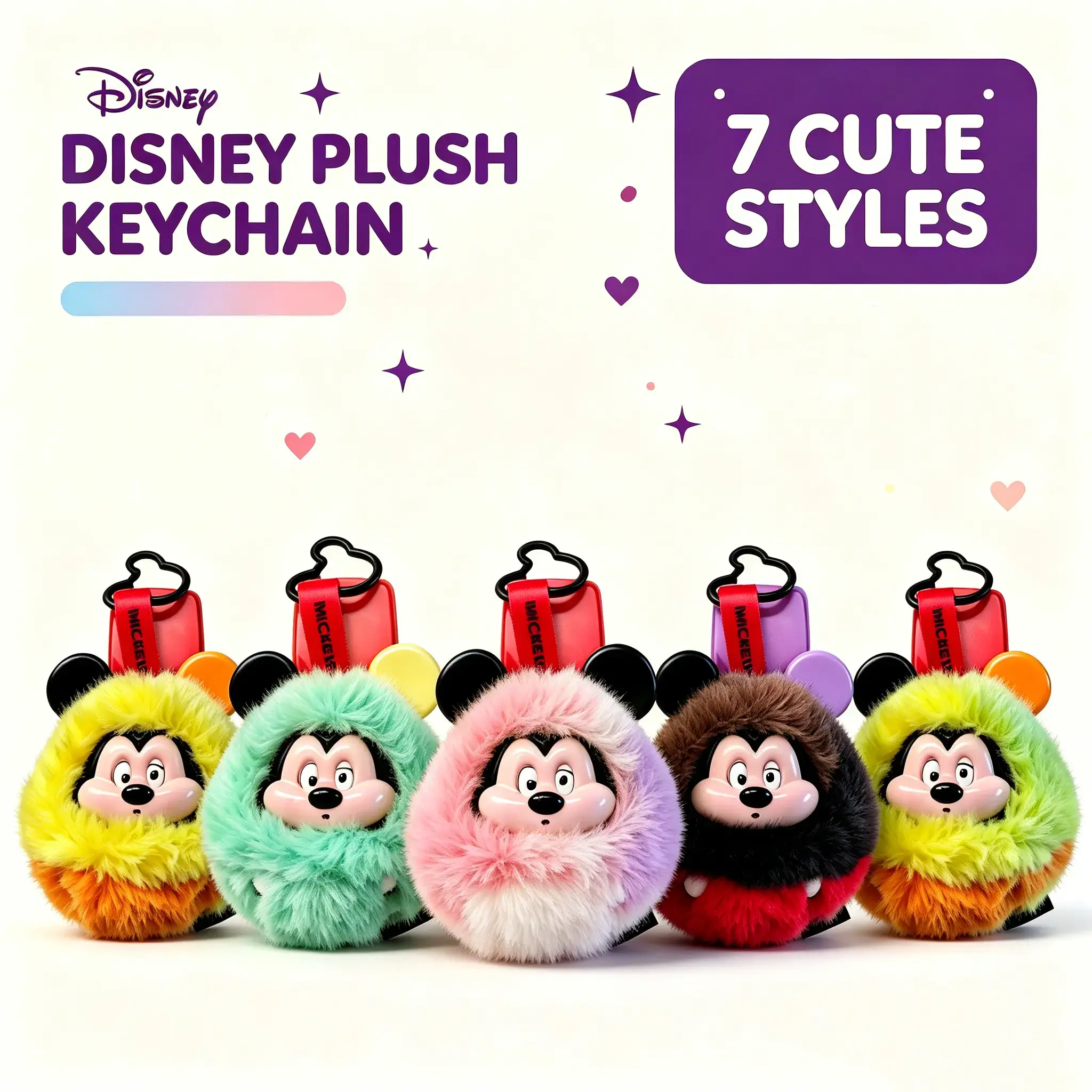 Disney Mickey Mouse Soft Plush Fur Blind Box Keychain - Cute Collectible Series Bag Charm with Bag-Ready Clip, Lightweight Carry Surprise Pendant, Soft Vinyl Toy, Backpack Accessory, Disney Lover Gift, Keychains Cute