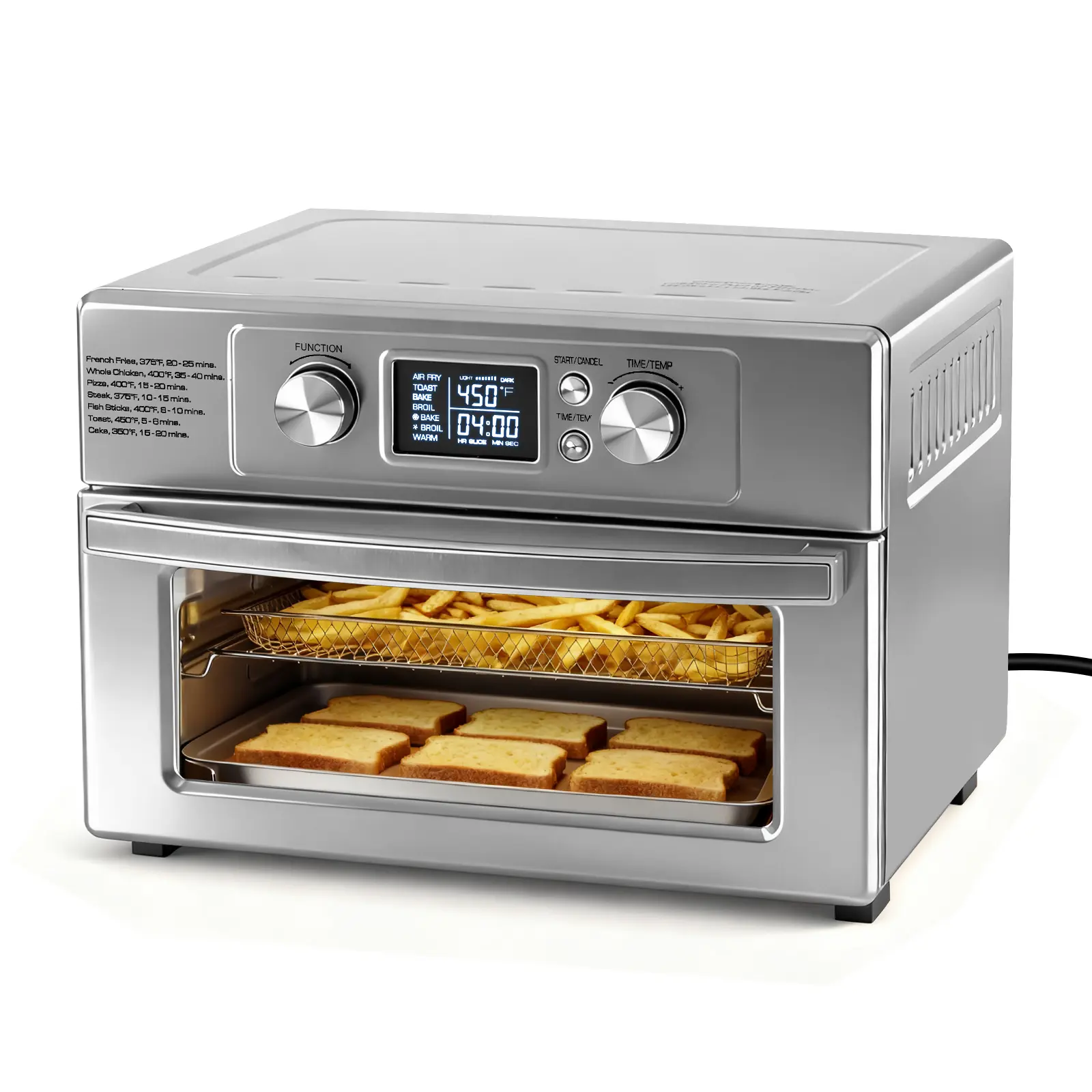 22L 1800W Electric Air Fryer Oven, 120V, 6 Stainless Steel Heating Elements, 450°F, 60-Minute Timer Control