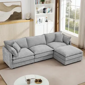 102" Modular L-Shaped Sofa Set with Movable Ottoman, 3-Seater Chenille Cloud Couch, DIY Combination Comfy Sectional Sofa for Living Room