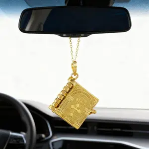 Joytutus Retro Personalized Openable Bible-Themed Car Rearview Mirror Charm with Religious Cross Perfect for Halloween Christmas & Valentine's Day Gift
