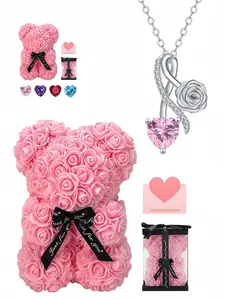 Silk Twined Rose Heart · Crimson Vow New original light luxury heart-shaped rose gem necklace.Paired with a preserved rose & teddy bear gift box.Perfect mysterious gift for birthdays, Valentine’s Day, Mother’s Day and Christmas. Love Heart Necklace