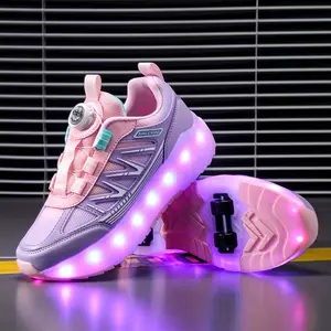 Girls fashion Outdoor Sports Flashing Roller Shoes USB Rechargeable Eight-Wheel detachable Skates Four Seasons Style Sneakers
