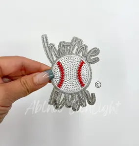 Silver Home Run Baseball Sequins Embroidery Patch ©️