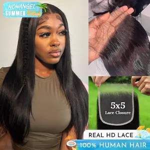 WOWANGEL 5X5 HD Lace Closure Real Human Hair Pre Plucked Natural Hairline Bleached Knots Straight Body Wave  #SummerVibes