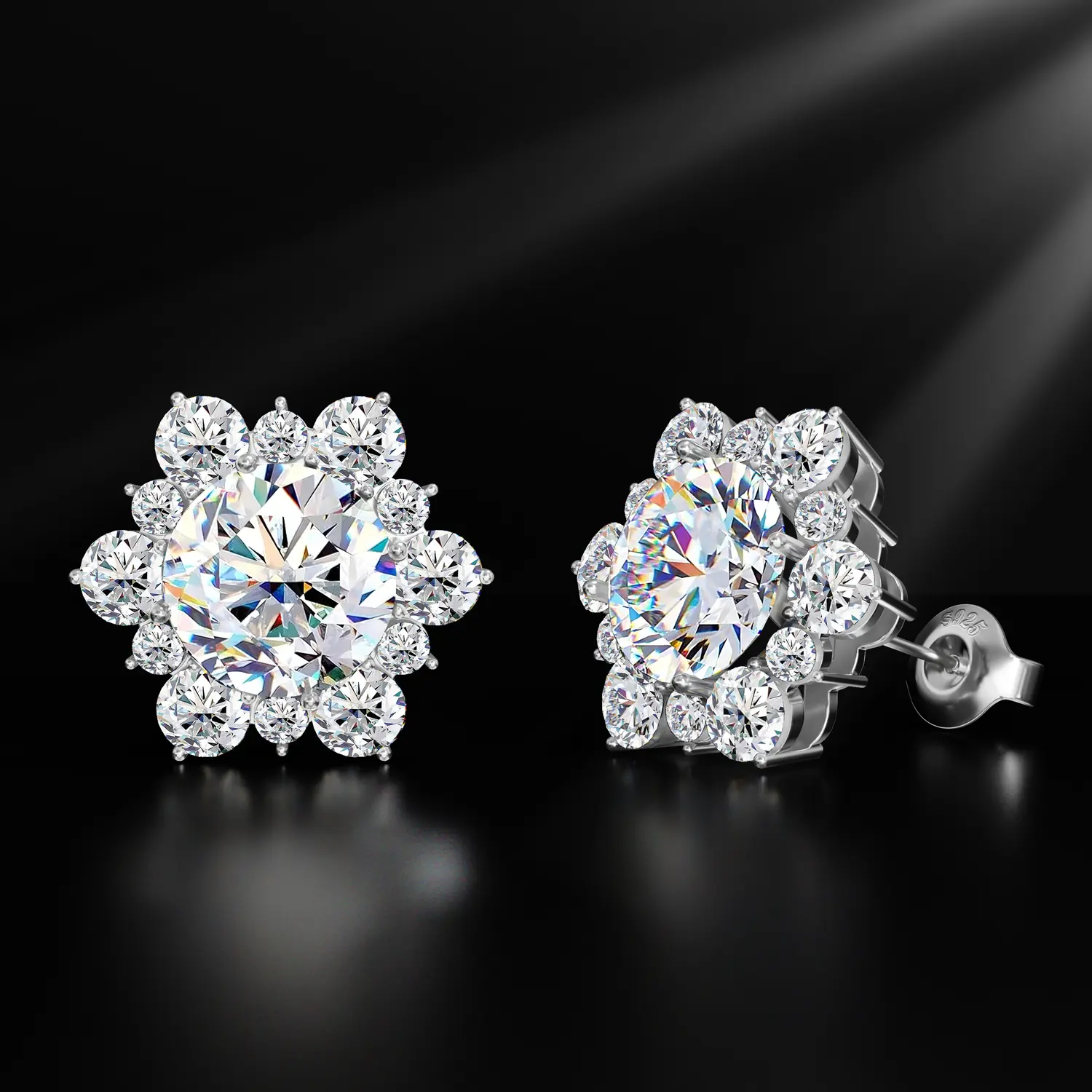 HELLOICE Moissanite Snowflake Stud Earrings 0.6ct/2ct Unisex Synthetic Moissanite Earrings Jewerly Gift Pretty Studs Sparkling Ear Jewelry