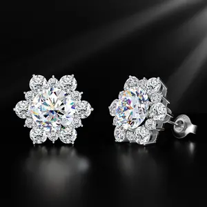 HELLOICE Moissanite Snowflake Stud Earrings 0.6ct/2ct Unisex Synthetic Moissanite Earrings Jewerly Gift