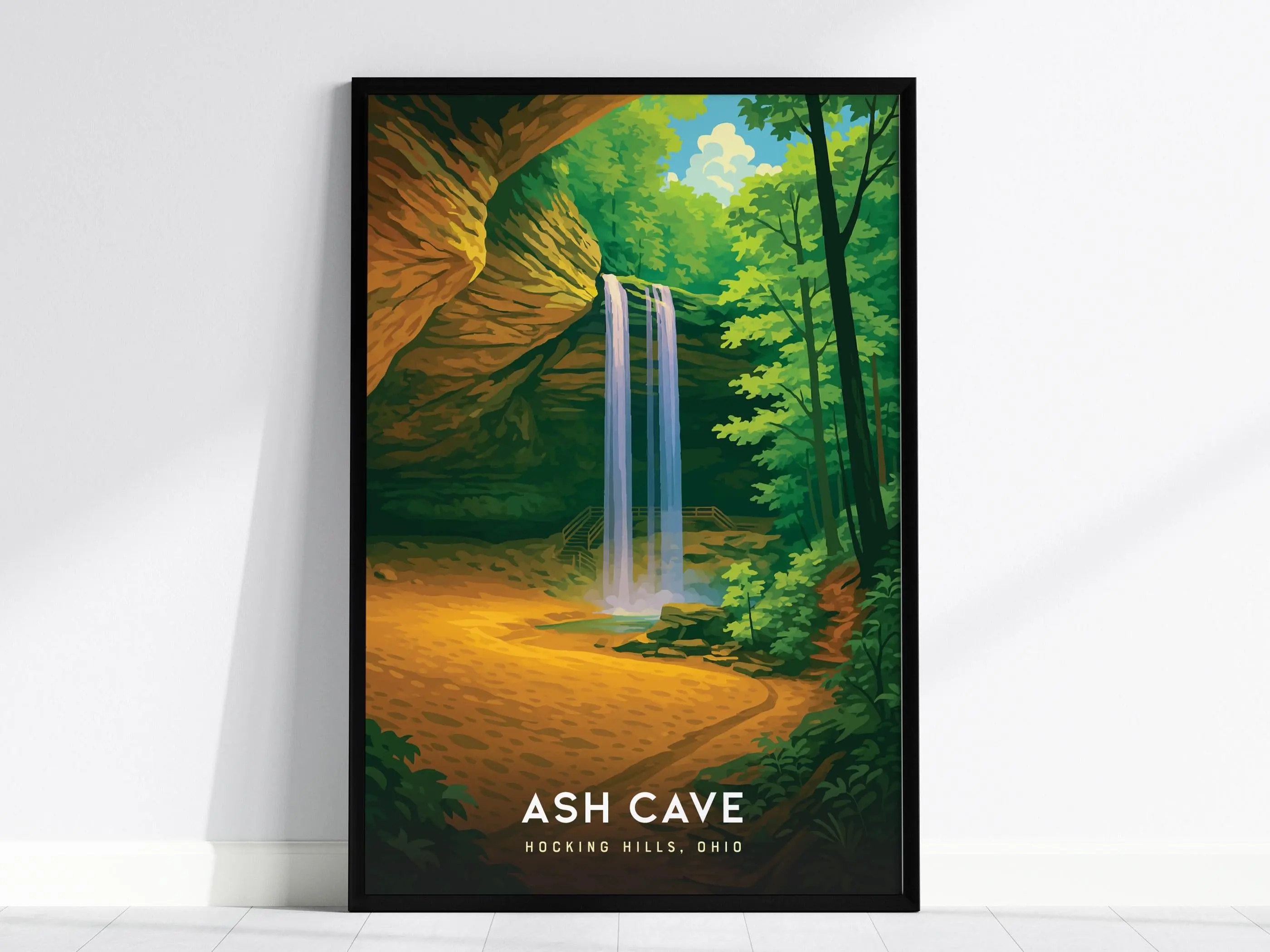 Ash Cave Hocking Hills Poster | Ohio Waterfall Nature Trail Wall Art