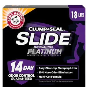 ARM & HAMMER SLIDE Platinum Multi-Cat Clumping Cat Litter 18 lbs EZ Clean 14-Day Odor Control No Scrubbing Formula Clump & Seal Technology