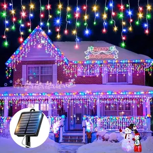 LED Solar Christmas Lights Outdoor Waterproof Icicle Lamp, 8 Flashing Modes for Bedroom Garden Wedding Party Decoration, Home Decor Ornament
