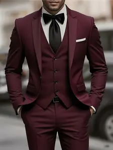 Men's 3pcs Slim Fit Tuxedo Set - Black Suit with White Long Sleeve Shirt & Pants, Wedding & Formal Attire, Business & Prom Suitcase, Durable All-Season Tailoring (Hand Wash/Dry Clean) - Luxury 3pcs Wedding Party Outfit