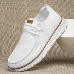 Men's Casual Mesh Breathable Solid Color Slip On Shoes Lightweight Comfortable Sports Running Loafers Knitted Mesh Platform Sneakers Boy Footwear Sneaker Closed Training Runner Athletic Trainer