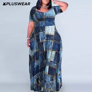 Xpluswear Plus Size Casual Colorful Print Straight Fit Maxi Dress – Crew Neck Style for Curvy Women’s Daily Wear