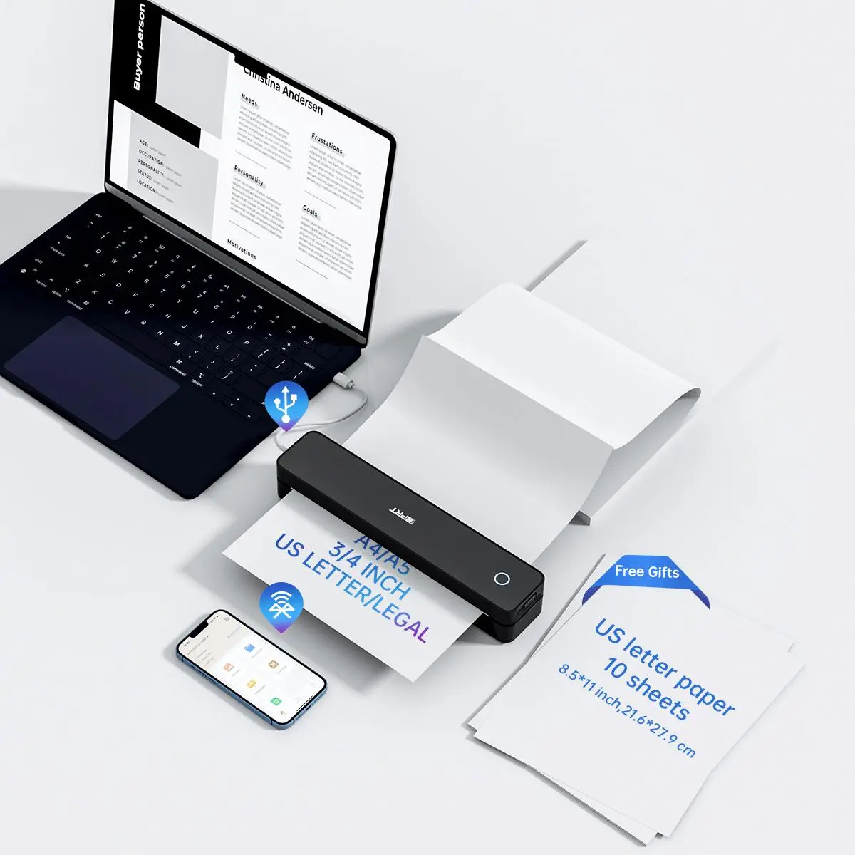 iDPRT Inkless Portable Printers Wireless for Travel, MT610 Pro Bluetooth Thermal Printer Compatible with Phone & Laptop,Support 8.5'' x 11'' US Letter & A4, Inkless Mobile Printer for Office, Home, School Wifi